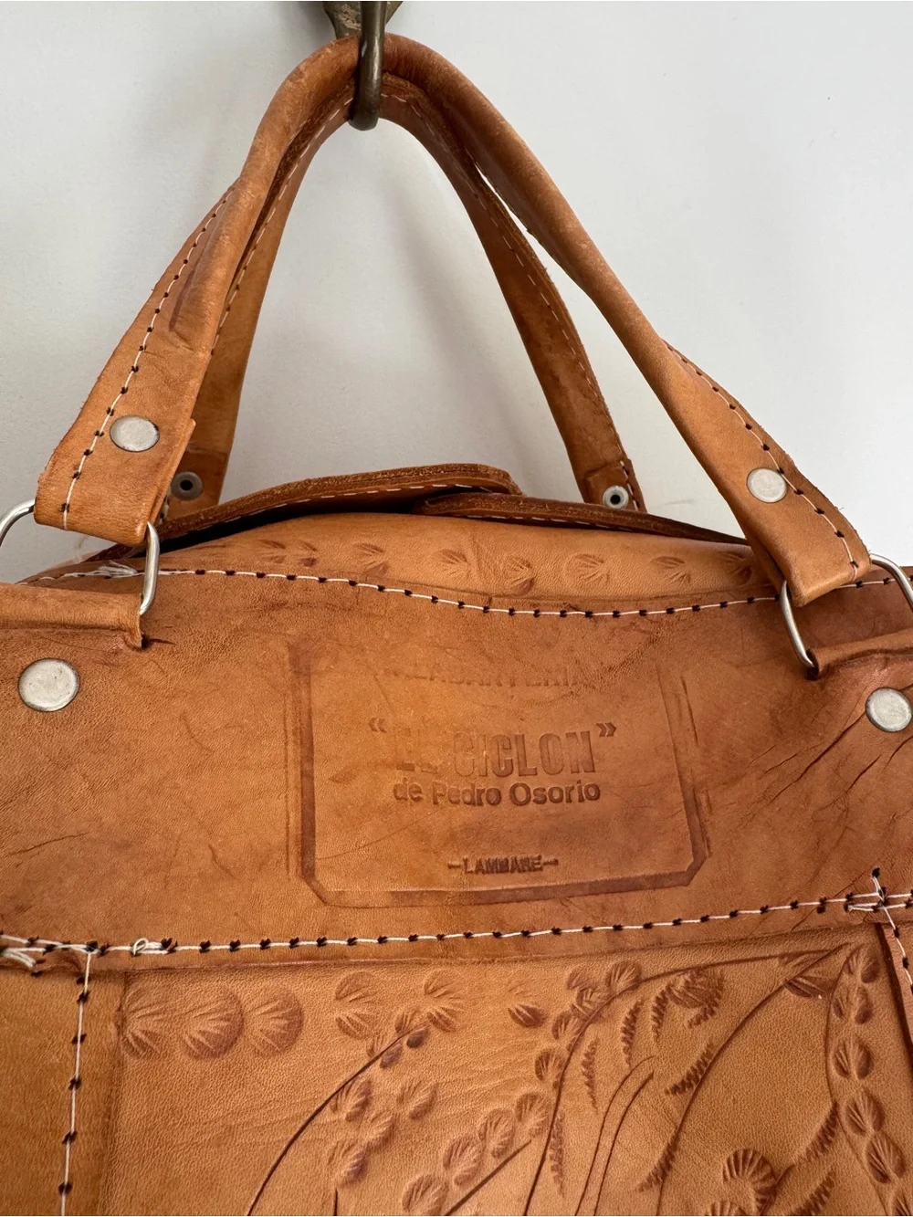 Tooled Leather Lambare Pedro Osorio Travel Duffel Bag - Tan